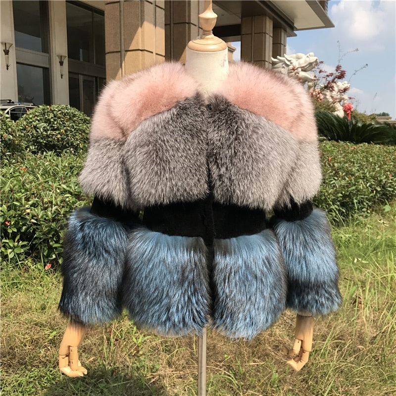 Real Sheep Shearing Real Silver and Blue Fox Fur Full Pelt Crop Coats