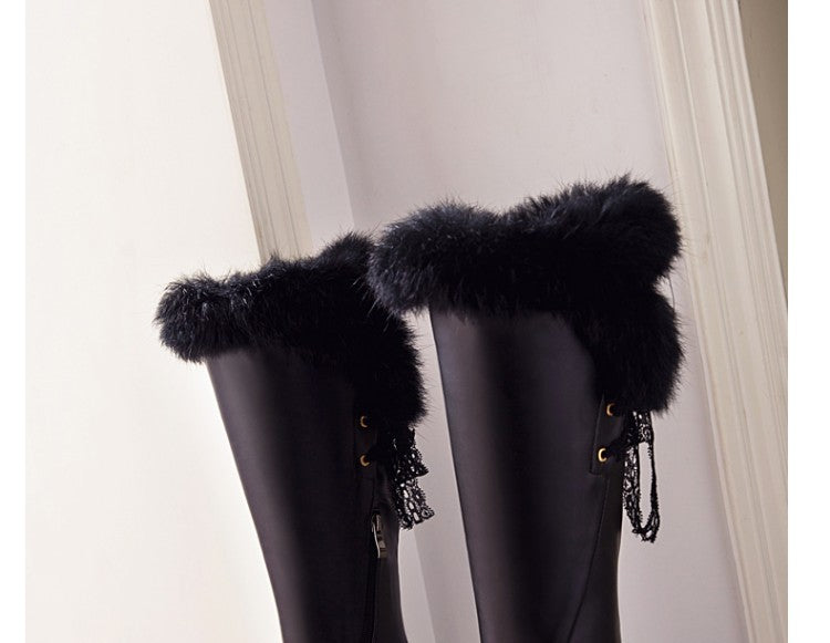 Waterproof High-heeled Below The Knee Boots