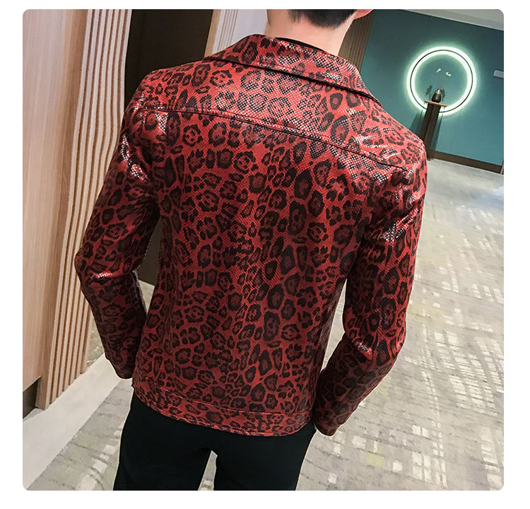 Leopard Print Slim Pu Leather Jackets