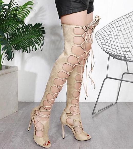 Thigh High Gladiator Cross Tied High Heels