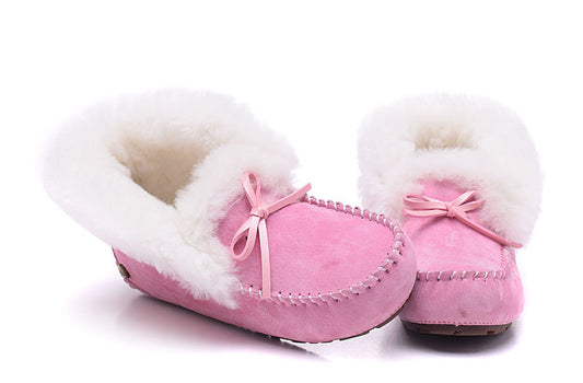 Genuine Leather Real Shearling Fur Moccasins Loafers