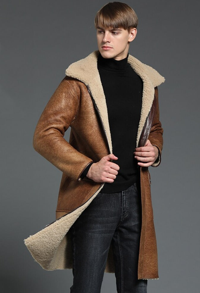 Reversible Genuine Leather Real B3 Shearling Long Coat