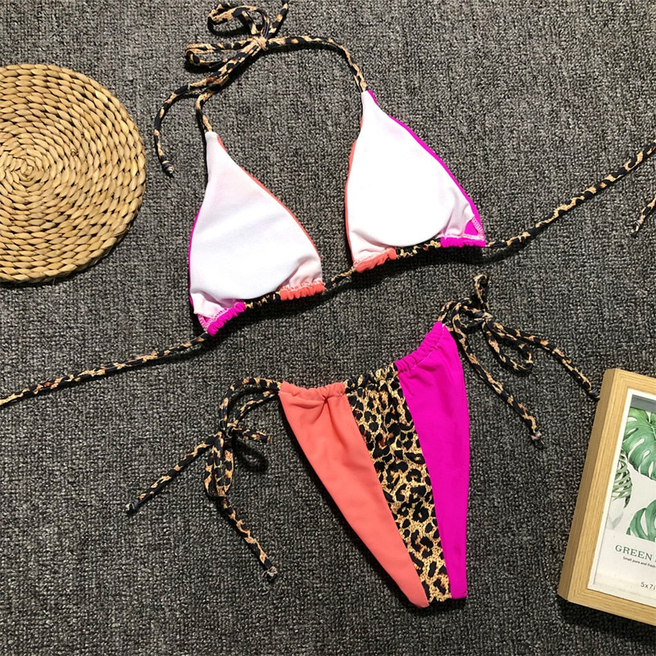 Leopard Neon Stripe Brazilian Bikini Sets