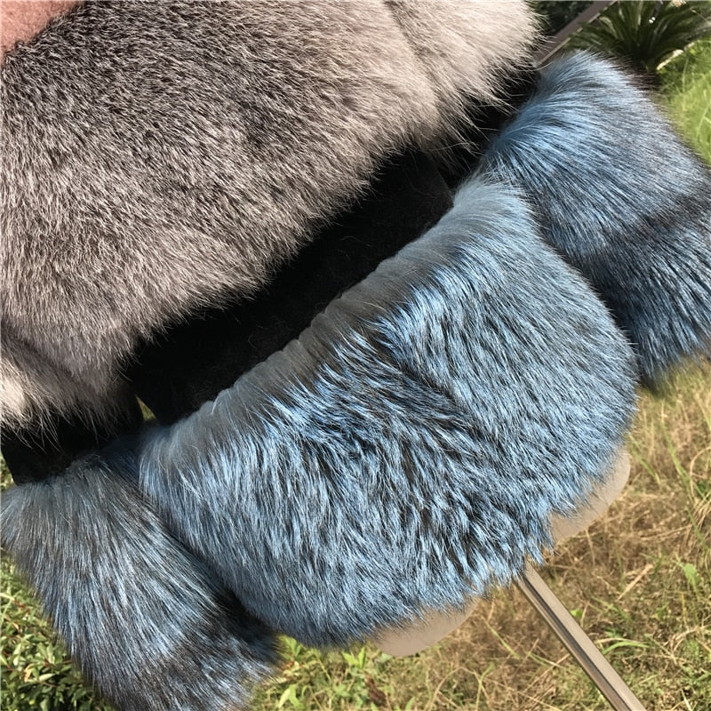 Real Sheep Shearing Real Silver and Blue Fox Fur Full Pelt Crop Coats