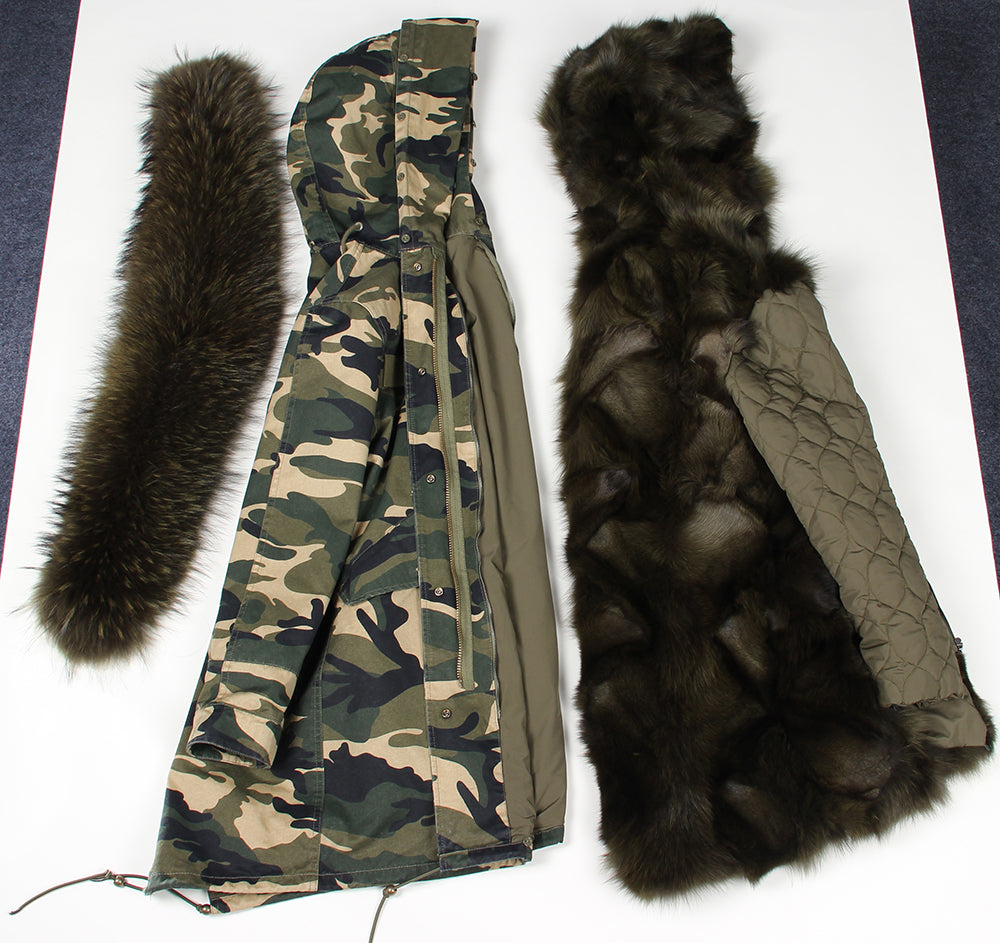Real Silver Fox Fur Collar Cuff Parka Fox Fur Liner Coats (Multi-Styles)