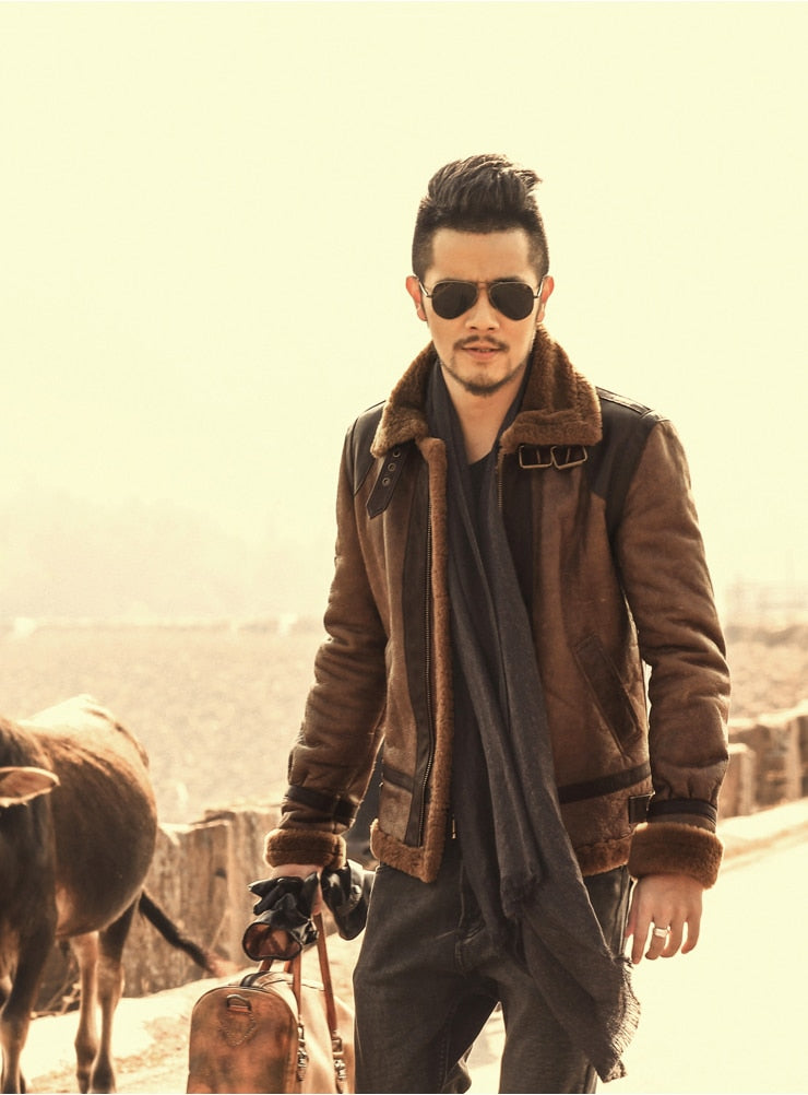 Sheepskin Genuine Leather Real Shearling Fur Lining Jacket