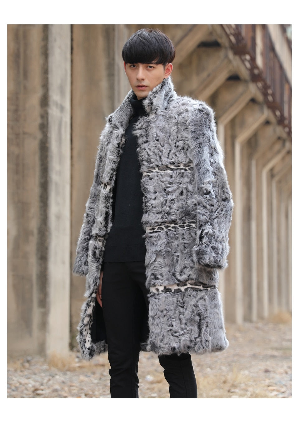Real Sheep Fur Leopard Stripe Print Overcoat