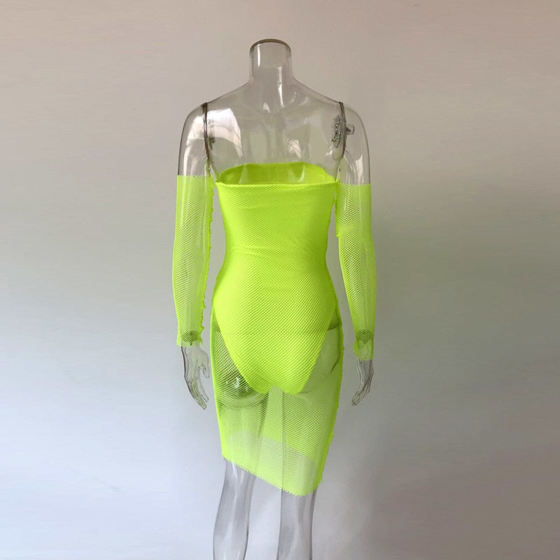 Off Shoulder Knee Length Mesh Dresses