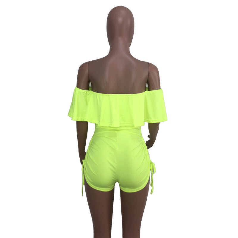 Drape Ruffle Off Shoulder Hollow Side Rompers