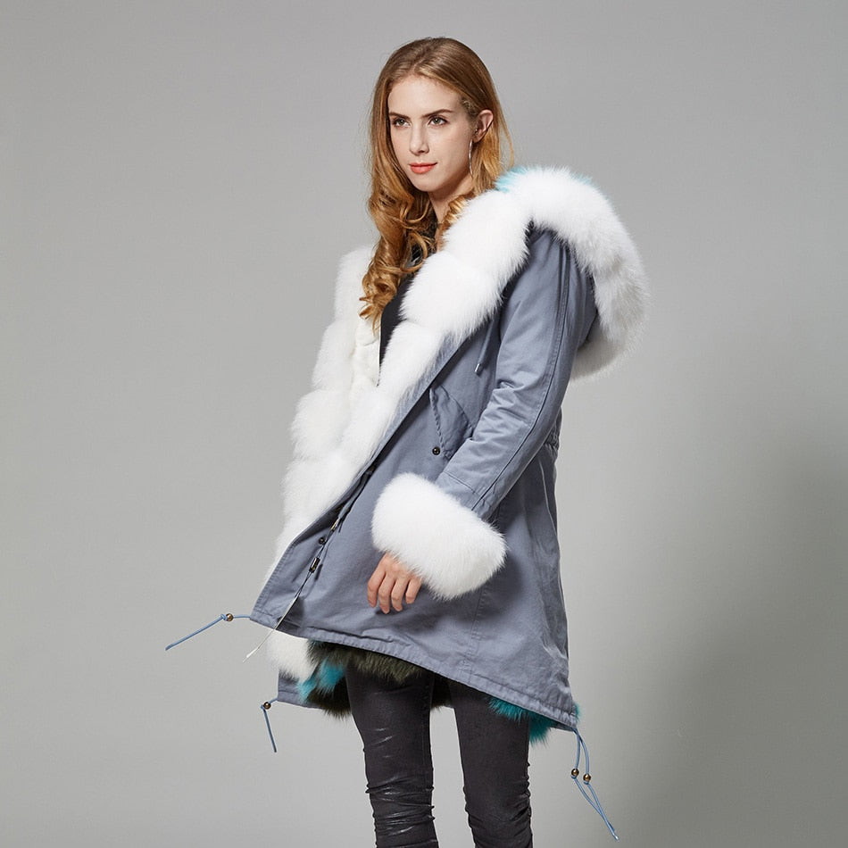 Real Silver Fox Fur Collar Cuff Parka Fox Fur Liner Coats (Multi-Styles)