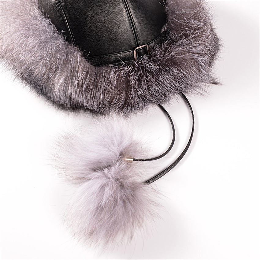 Real Fox Fur Pompom Big Caps (Multi-Colors)