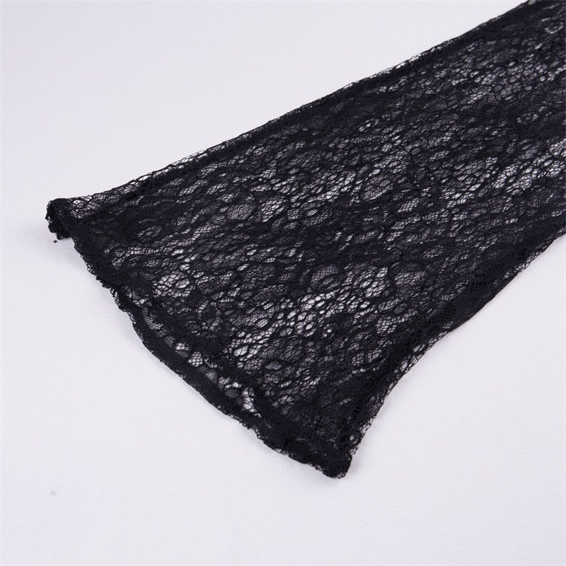 See-through Lace High Waist Flare Pants