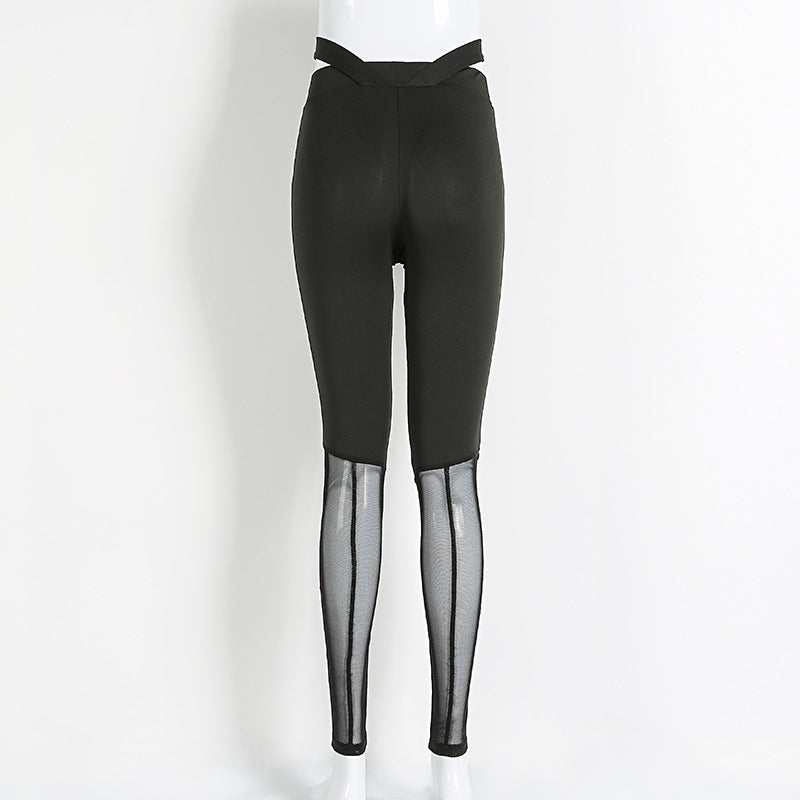 Black Mesh Elastic Waist Fitness Leggings