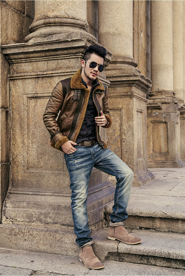 Sheepskin Genuine Leather Real Shearling Fur Lining Jacket