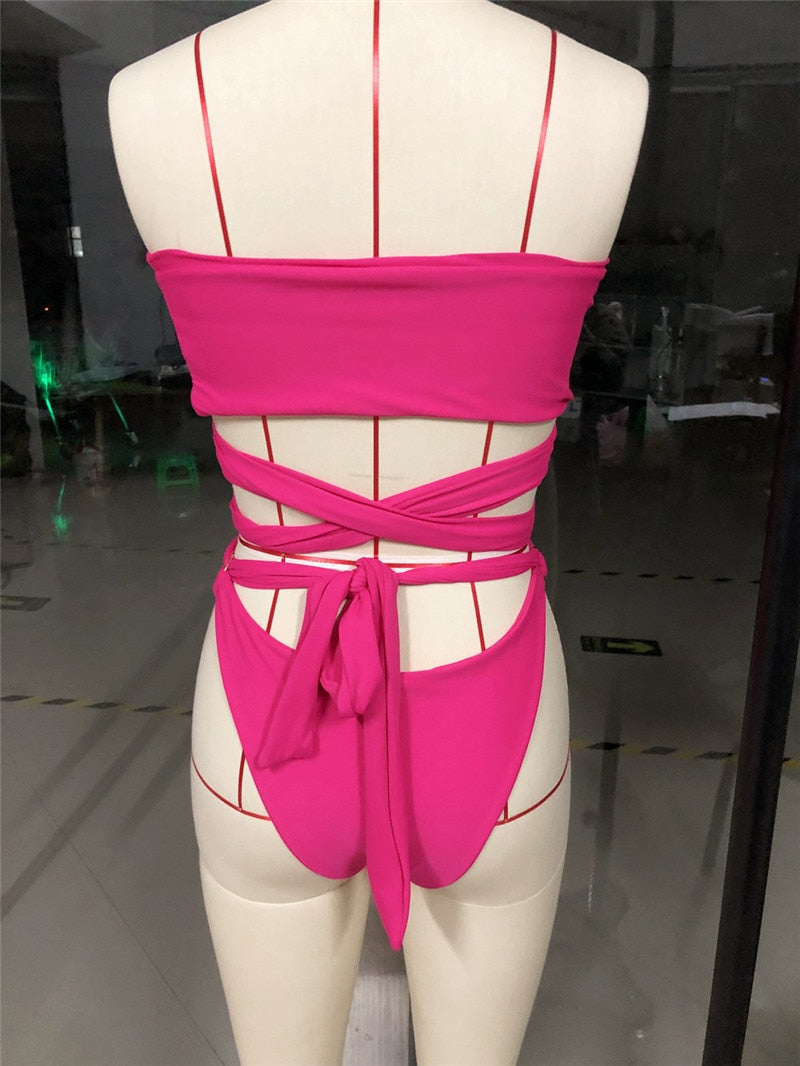 Lavender Off Shoulder Bandage High Cut Monokini