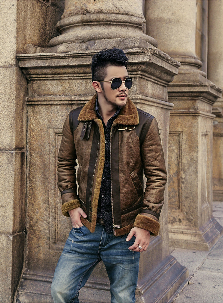 Sheepskin Genuine Leather Real Shearling Fur Lining Jacket