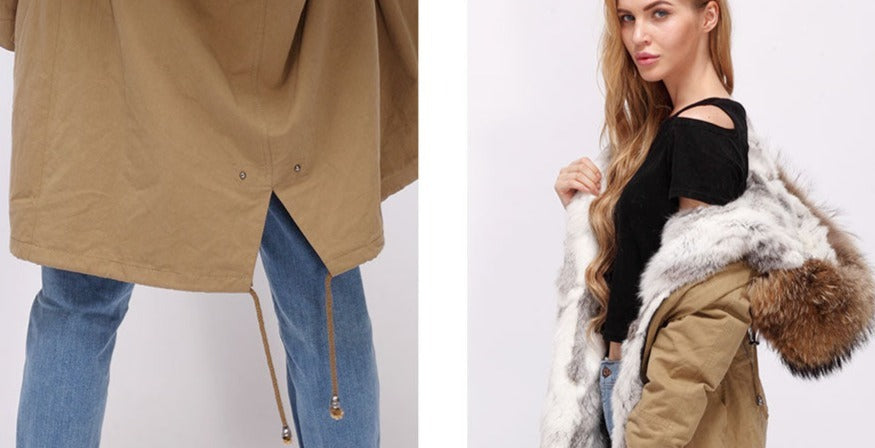 Genuine Rabbit Fur Lining Long Parka Coats
