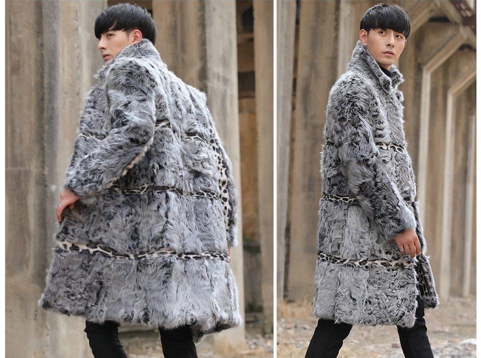 Real Sheep Fur Leopard Stripe Print Overcoat