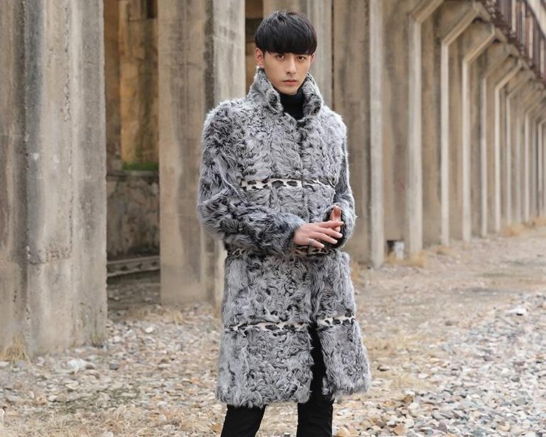 Real Sheep Fur Leopard Stripe Print Overcoat