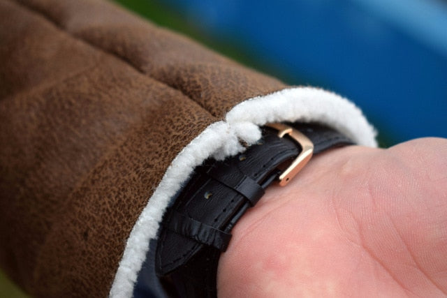 Brown Faux Suede Leather Turn Down Collar Slim Jacket