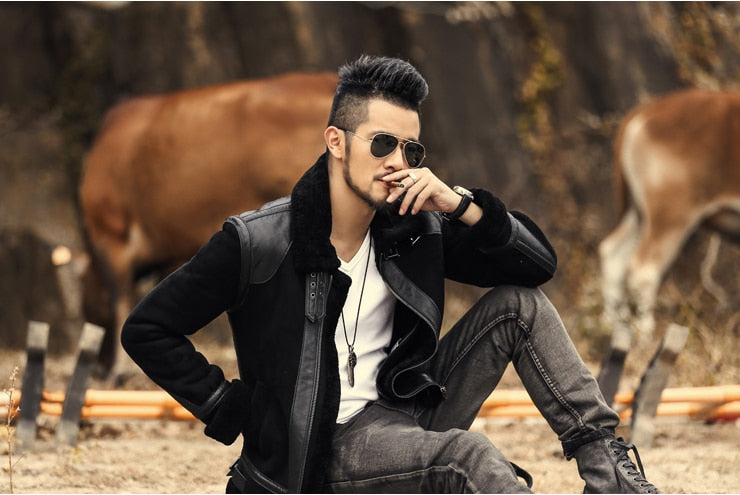 Sheepskin Genuine Leather Real Shearling Fur Lining Jacket