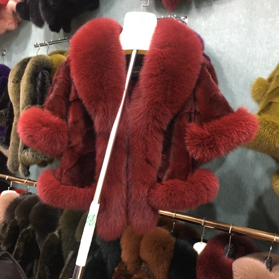 Genuine Mink Fur & Fox Collar Trim Shawls