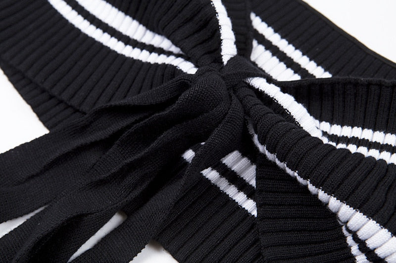 Off Shoulder Long Sleeve Bow Tie Crop Tops