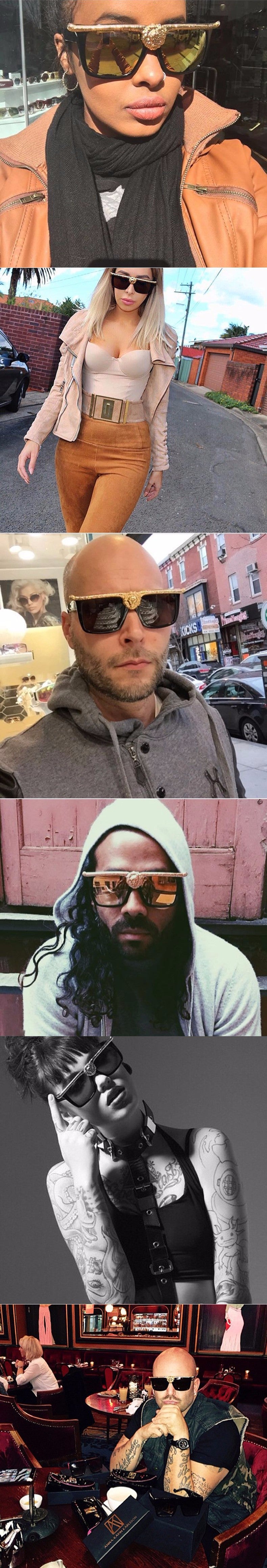 Gold Lion Head Square Frame Sunglasses