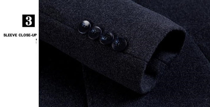 MANDARIN Collar Wool Long Trench Coat