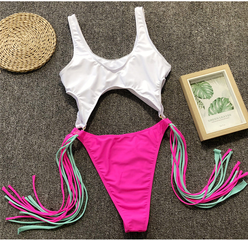 Long Side Tassel Hollow Out Monokinis