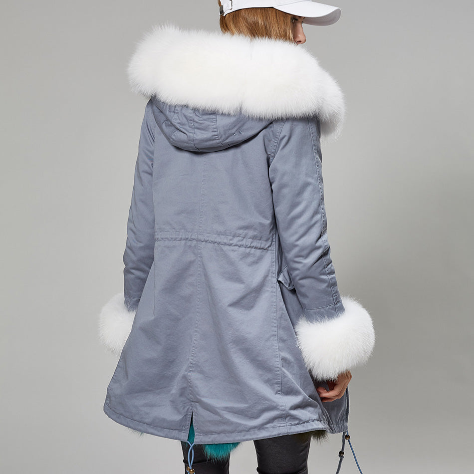 Real Silver Fox Fur Collar Cuff Parka Fox Fur Liner Coats (Multi-Styles)