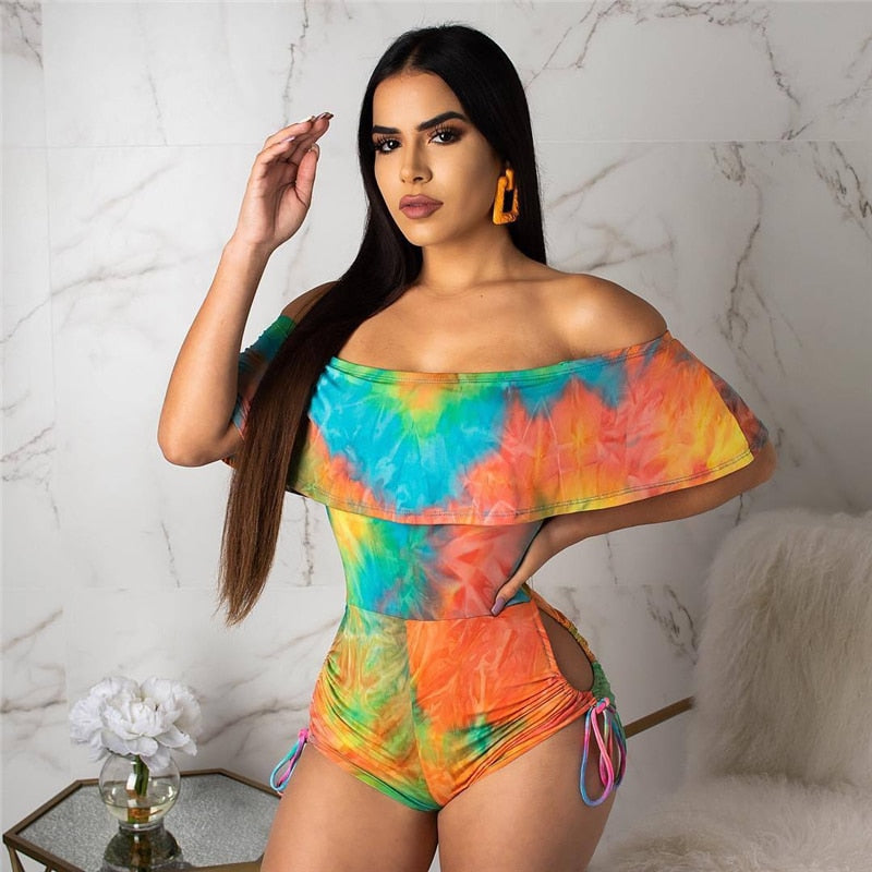 Drape Ruffle Off Shoulder Hollow Side Rompers
