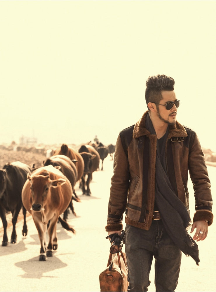 Sheepskin Genuine Leather Real Shearling Fur Lining Jacket