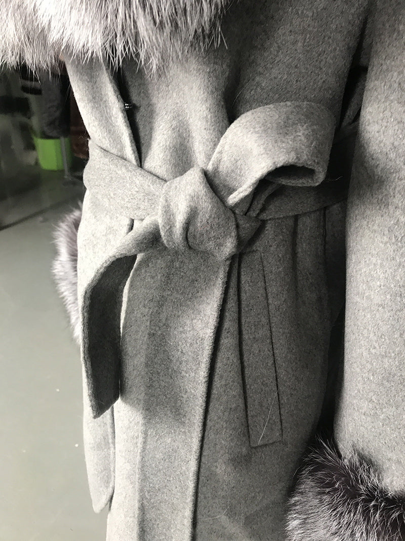 Natural Woolen With Thick Fox Fur Collar/Cuffs Coats