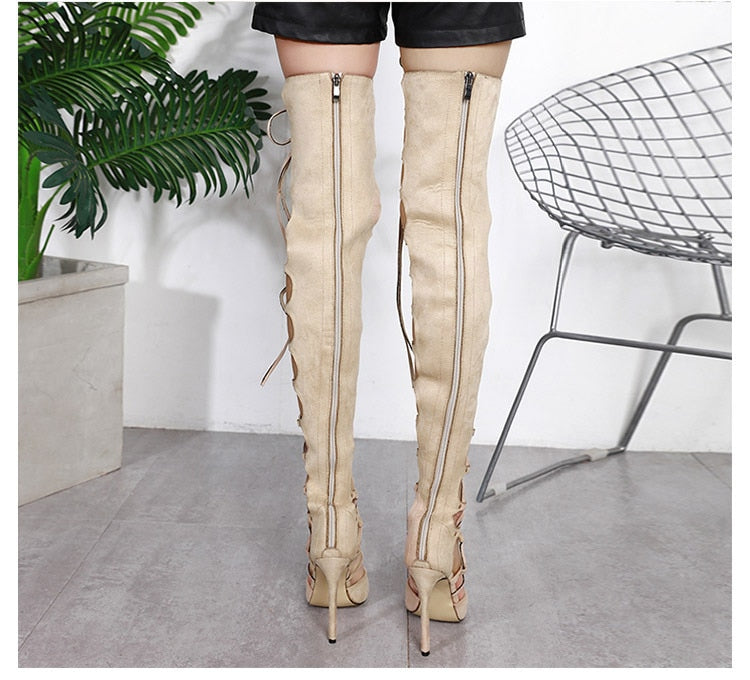 Thigh High Gladiator Cross Tied High Heels