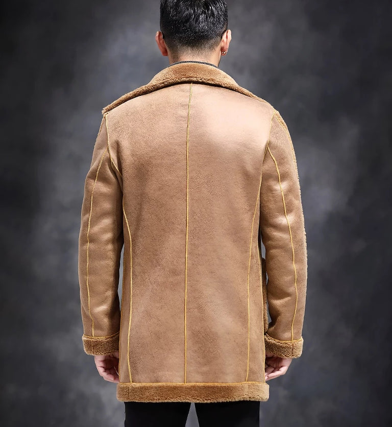 Genuine Leather Real Shearing Fur Lining Two Side Long Coats