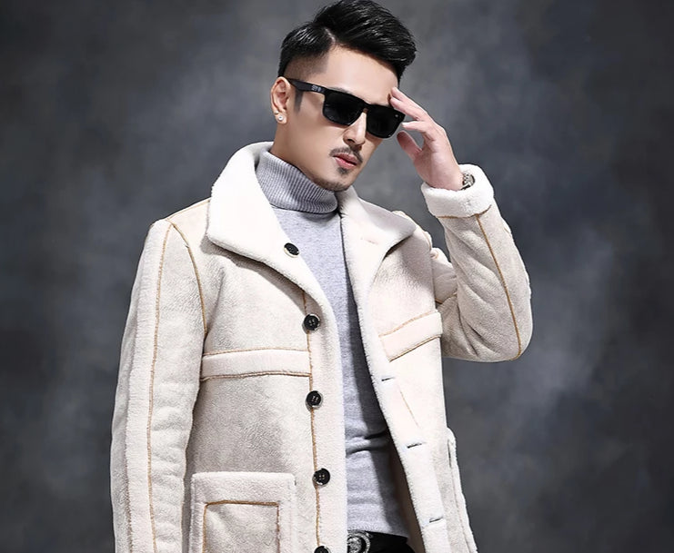 Genuine Leather Real Shearing Fur Lining Two Side Long Coats