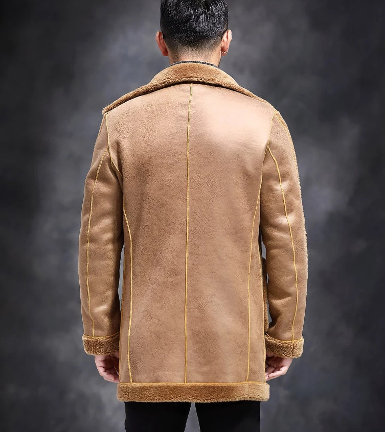 Genuine Leather Real Shearing Fur Lining Two Side Long Coats