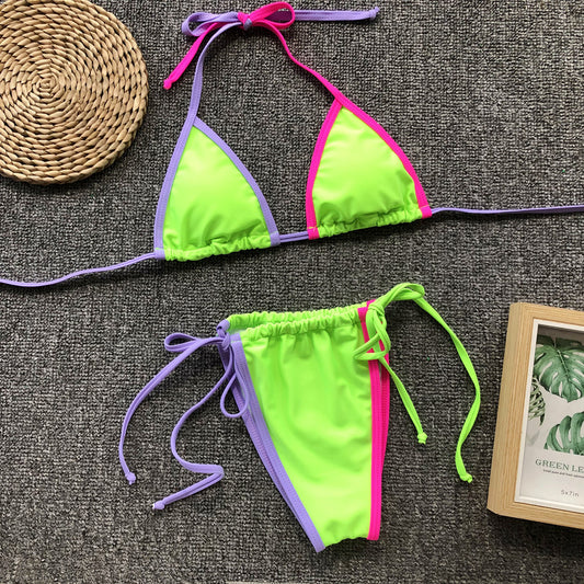 Halter V Neck Candy Color Bikini Sets