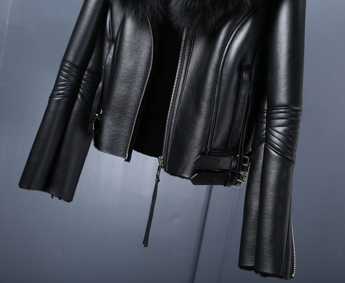Genuine Leather Jackets Real Fur Collar MOTO Jackets