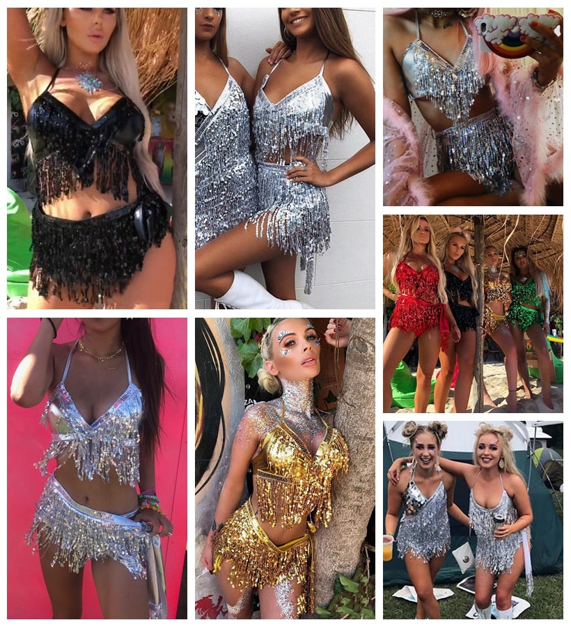 Shiny Sequins Draped 2 Pieces Skirts Sets