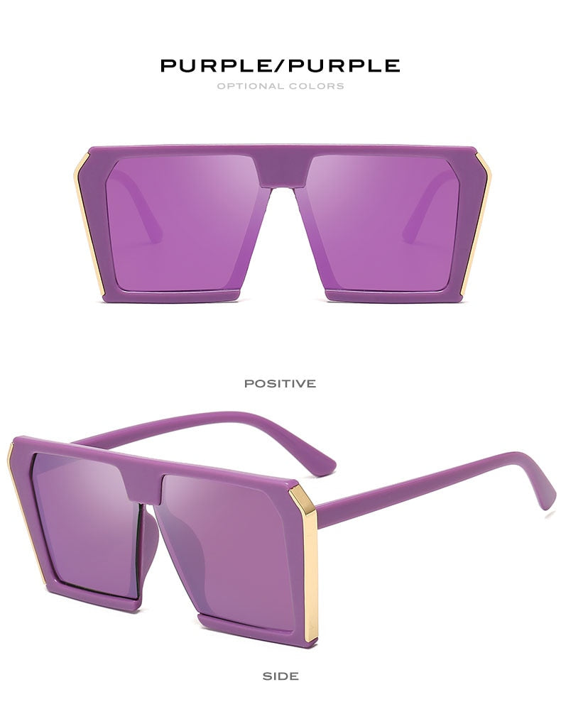 Gold Side Square Frame Oversized Sunglasses