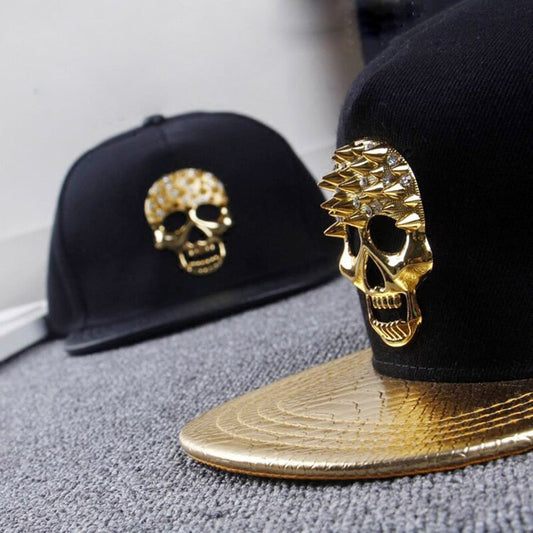 Gold Spike Skull Pu Leather Snapback Hats
