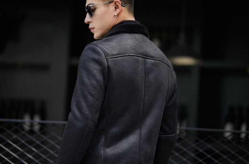 Genuine Leather With Fur Lining Slim Moto Jacket