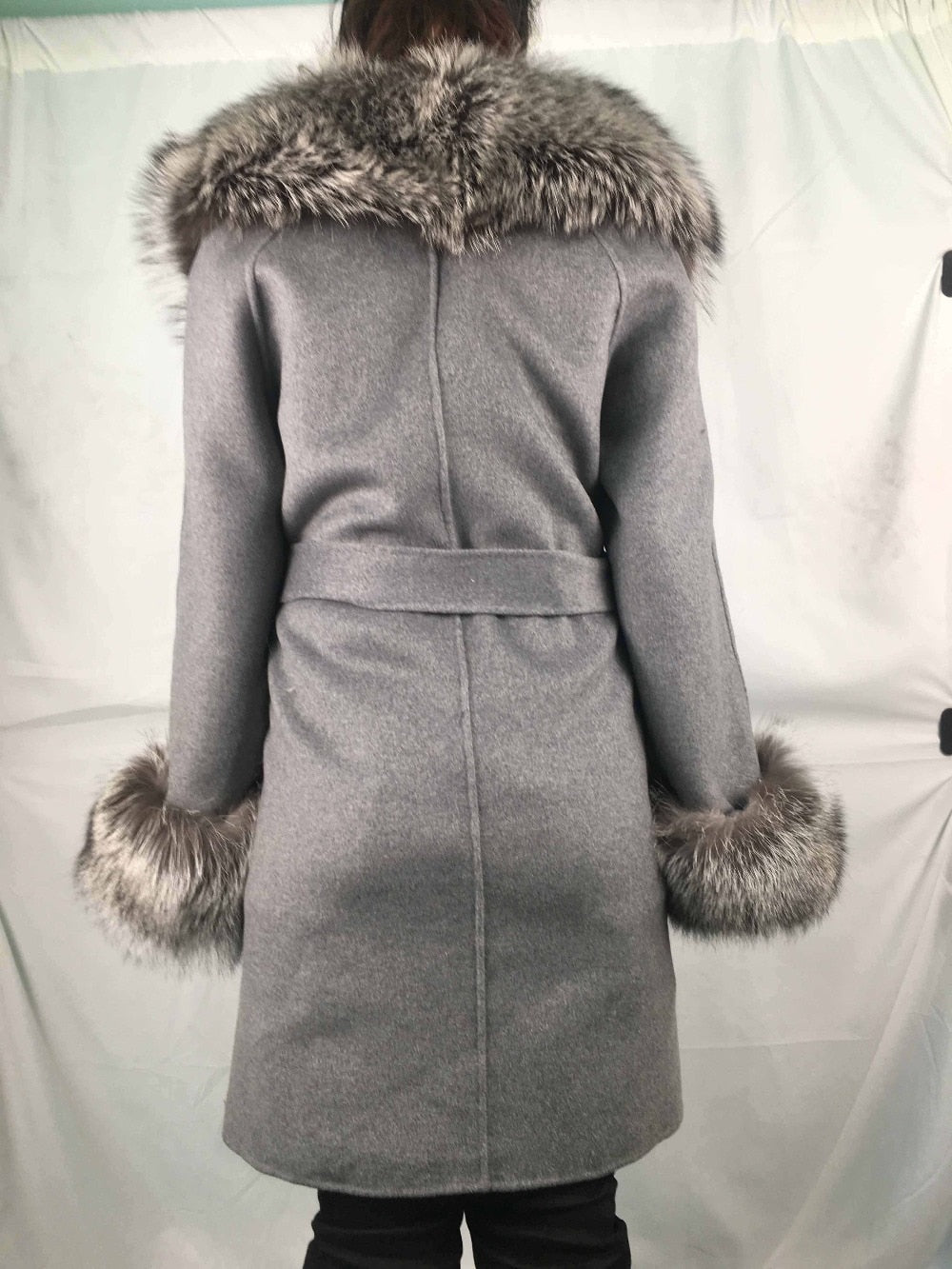 Natural Woolen With Thick Fox Fur Collar/Cuffs Coats