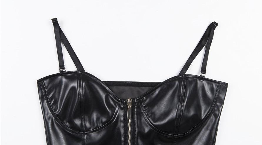 Black PU Leather Zipper Sleeveless Crop Top