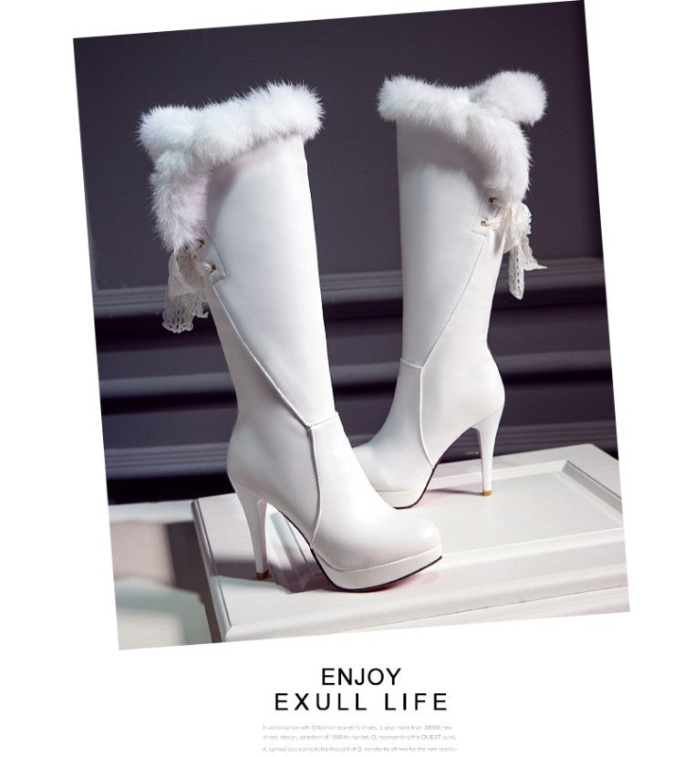 Waterproof High-heeled Below The Knee Boots