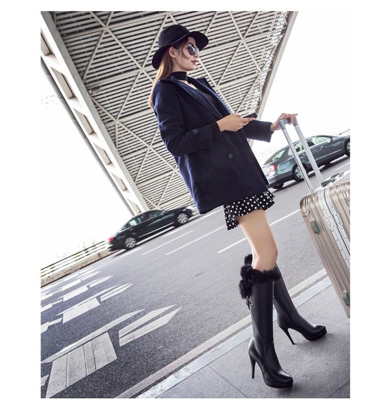 Waterproof High-heeled Below The Knee Boots