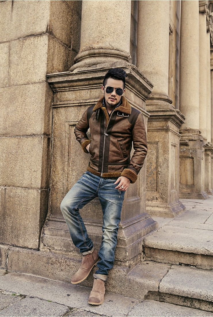 Sheepskin Genuine Leather Real Shearling Fur Lining Jacket