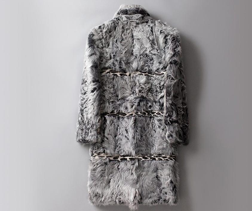 Real Sheep Fur Leopard Stripe Print Overcoat